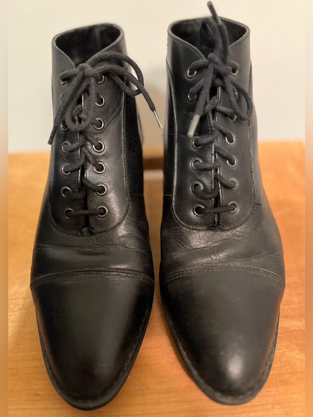 Black Leather Lace-Up Ankle Boots